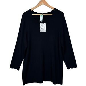 NEW 41 Hawthorn‎ Seena Scalloped 3/4 Sleeve Pullover Sweater Black Plus Size 3X